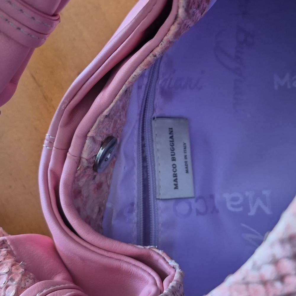 Marco Buggiani Elegant Pink Leather Snake Print Hobo Bag - Picture 7 of 13